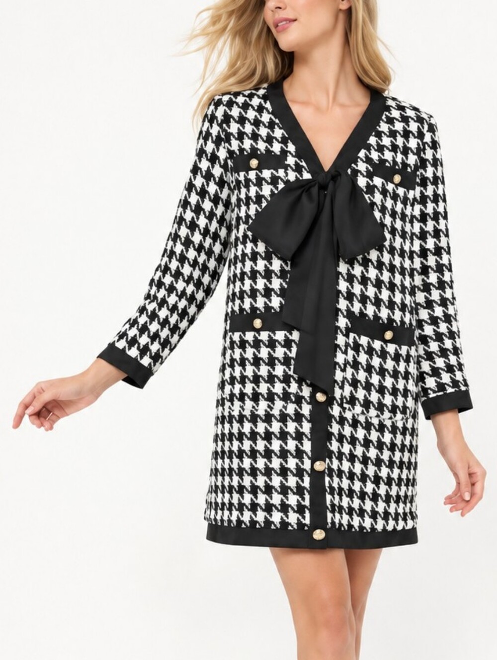 Pomander Place Tuckernuck Coco Tweed Bow Houndstooth Dress S Preppy Classic